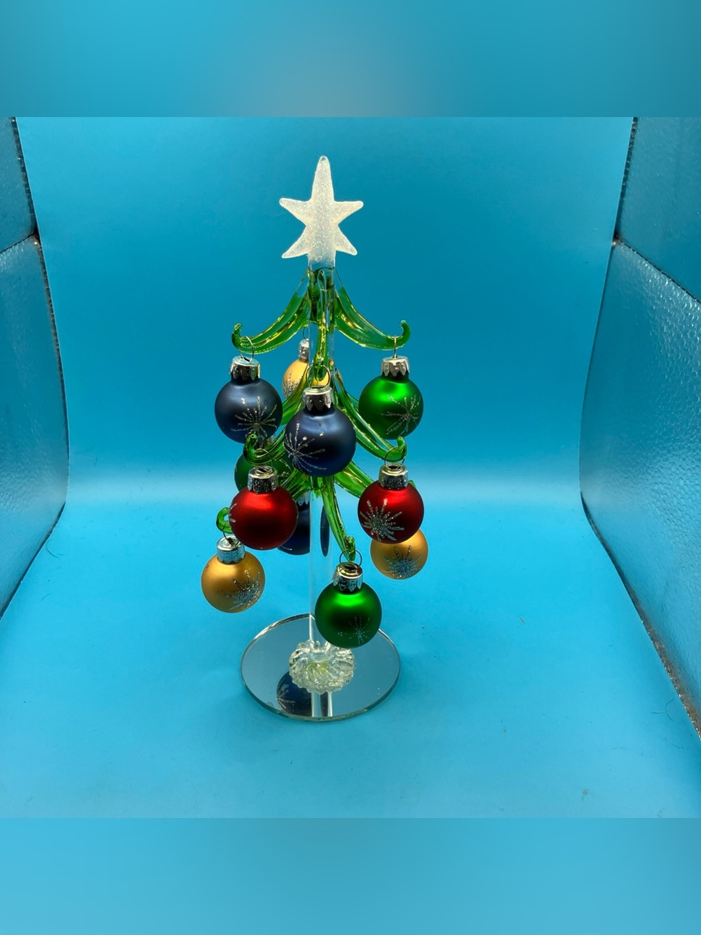 Glass Christmas tree with coloured glass balls  Mini 6 Inches